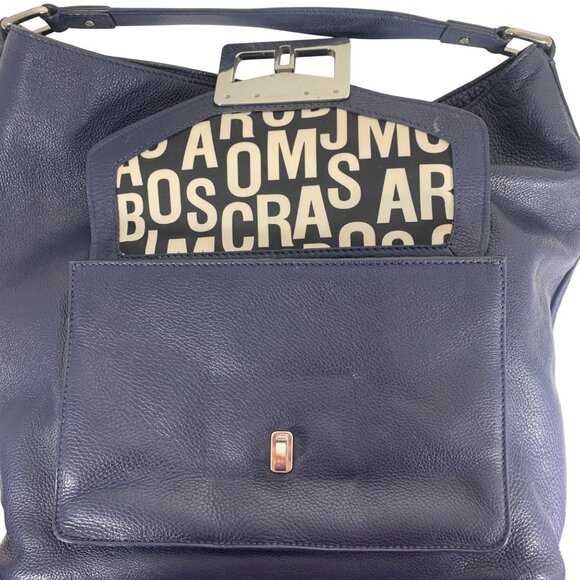 Bolsa Marc By Marc Jacobs Navy Leather Hobo Bag Front Pocket Silver Hardware - Picture 11 of 14